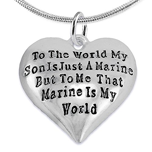 Cardinali Jewelry Marine Mom, My Son, Is My World Necklace, Hypoallergenic, Safe- Nickel, Lead and Cadmium Free