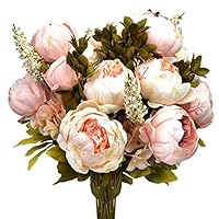 Hmxpls Vintage Artificial Peony Silk Flowers Bouquet, Craft Fake Flowers Floral Decor Glorious Moral for Home Dining-Table Hotel DIY Party Marriage Wedding Christmas Decoration (Light Pink)