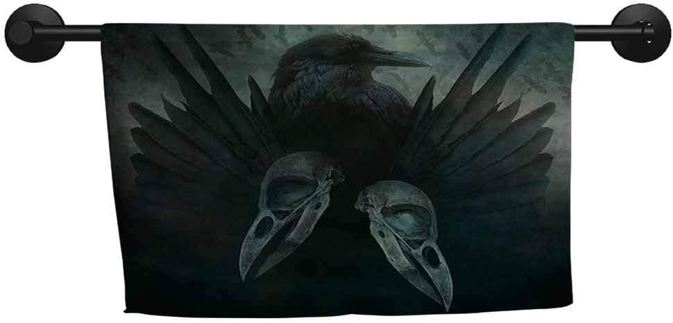 ZSUO Excellent Towel W 28 x L 12(inch) Shower Towel,Gothic Decor Collection,Crow Spirit Wings Haunting Magic Mysticism Dark Shadowy Occult Art Print,Cobalt Black