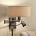 Possini Euro Design Radix Modern Swing Arm Adjustable Wall Lamp with Cord LED Bronze Plug-in Light Fixture Oatmeal Fabric Drum Shade Bedroom Bedside House Reading Living Room Home Hallway Dining