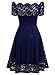 MISSMAY Women's Vintage Floral Lace Long Sleeve Boat Neck Cocktail Party Swing Dress