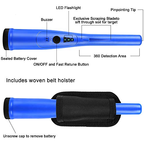 SUMGOTT Pinpointer Metal Detector, Gold Metal Detector Handheld Pinpointer Probe Waterproof with High Accuracy for Treasure Hunting with Waterproof Bag 9V Battery (Included) Blue