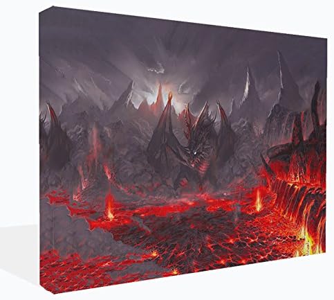 FANTASY: RED DRAGON LAIR Stunning Large Gallery Framed Canvas Art Picture Print Ready To Hang - NEW -