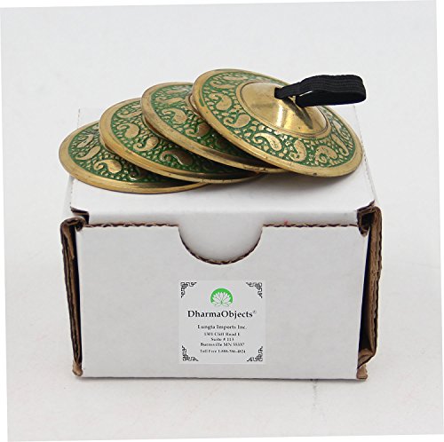 DharmaObjects 2 Pairs Pro Brass Fingers Cymbal Zills Belly Dancing Free Silk Pouch (Green)