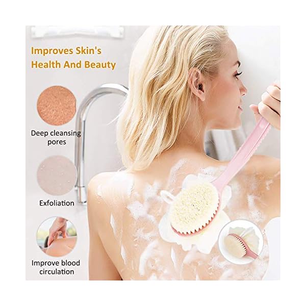 Sunwuun-1-PACK-Back-Scrubber-Body-Brush-Loofah-Dry-Brushing-Body-Brush-with-handle-for-shower-with-Loofah-2-in-1-Multifunction-Bath-Brush-Mesh-Sponge-with-Curved-Handle-for-Men-and-Women Sunwuun 1 Pack Back Scrubber Body Brush Loofah Dry Brushing Body Brush with Handle for Shower with Loofah, 2-in-1…