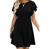 Happy Sailed Cocktail Dresses for Women Spring Summer Ruffle Sleeve Crewneck High Waist Flowy A Line Mini Dress