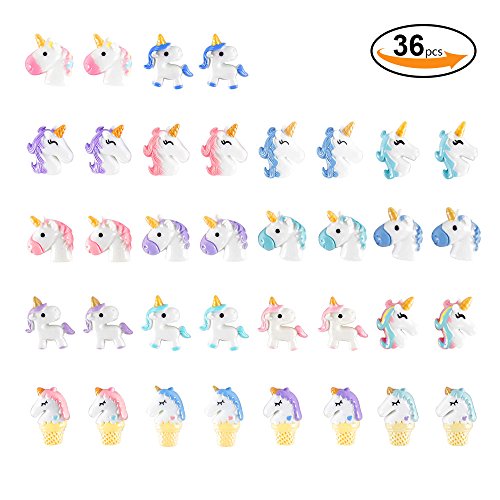 36 PCS Unicorn Slime Charms Beads, Mixed Color and Styles Resin Unicorn for Craft Making (18 Styles/ Each Styles 2 PCS)