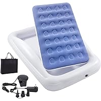 Inflatable Kids Travel Bed Toddler Air Mattress Set - Portable Blow Up Mattress Sleeping Bed Cot with Security Bed Rails and 