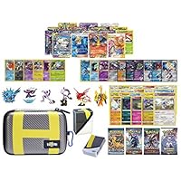 Totem World Pokemon Premium Collection 100 Cards with GX Mega EX Shining Holo 10 Rares 4 Booster Pack - 100 Sleeves - Ultra Ball Theme Card Case - Deck Box and Figure