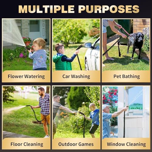 Ahititi Garden Hose 100 ft Water Hose Flexible Heavy Duty Outdoor Lightweight No Kink Long Non-Expandable High Pressure Flat Hoses Pipe 100’ Strong 3/4’’ Brass Fitting for Outside Yard Lawn Car Wash