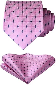 HISDERNPlaid Checkered Tie Handkerchief Woven Classic Formal Men's Necktie & Pocket Square Set