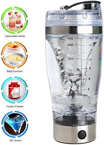 Protable Electric Protein Shaker Bottle Rechargeable Vortex Mixer Cup with Powder Storage 16oz(450ml)