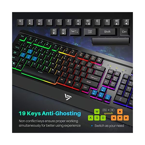VicTsing Gaming Keyboard Mouse Combo, UltraSlim Rainbow LED Backlit