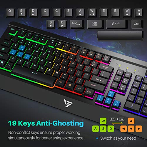 VicTsing Gaming Keyboard Mouse Combo, UltraSlim Rainbow LED Backlit