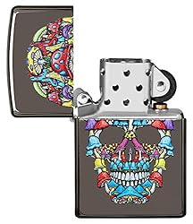 Zippo Mushroom Skull Design Black Ice Pocket Lighter