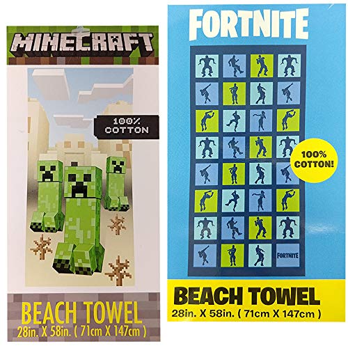 Epic Games Fortnite Boogie Dance Moves & Minecraft Creeper Beach Towels for Kids: 2-pc. Bundle
