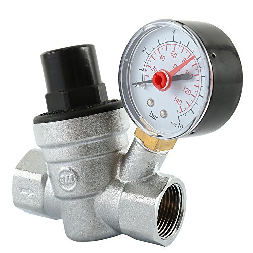 WarmCare Adjustable Brass Water Pressure Regulator Lead-free with Gauge for RV Camper and Inlet Screened Filter