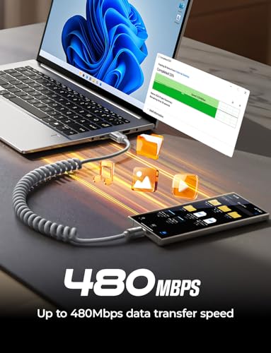 LISEN USB A to USB C Cable, Durable Short USB to C Cable 2 Pack for Android Auto & CarPlay, Coiled USB C Cable Type C Retractable Car Charger Cord for iPhone 17/16/15 Samsung Galaxy S25/S24, Gray 4FT