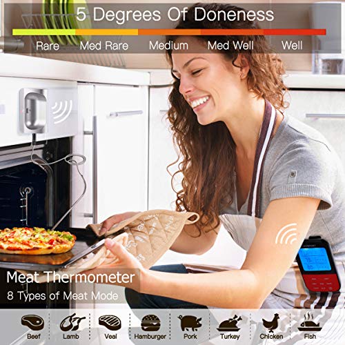 HOSPORT Wireless Meat Thermometer Waterproof Digital Cooking Thermometer for Oven BBQ Grill Kitchen Food Smoker Cooking (Red)