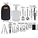 14pcs Backpacking Camping Cookware Kitchen Utensil BBQ Organizer Travel Mess Kit with Water Resistant Case, Cutting Board, Rice Paddle, Tongs, Scissors, Knife, Spork, Wine Opener (14pcs (Black))