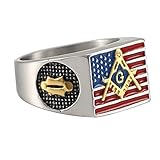 Silver Masonic Freemason American Flag Biker Mason Member Ring,11