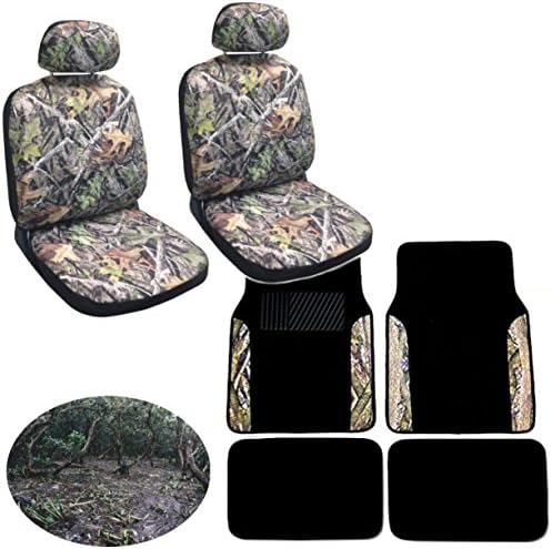 Surreal Mossy Camouflage Front Seats With Headrest & 4 Piece Car Truck Two-Tone Black Camo Plush Carpet Floor mats Forest Muddy Pattern - Get Your Swamp On
