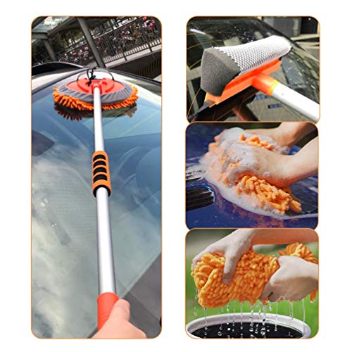 Buyplus Car Wash Brush Mop with 46" Aluminum Alloy Long Handle, 3in1 Chenille Microfiber Car