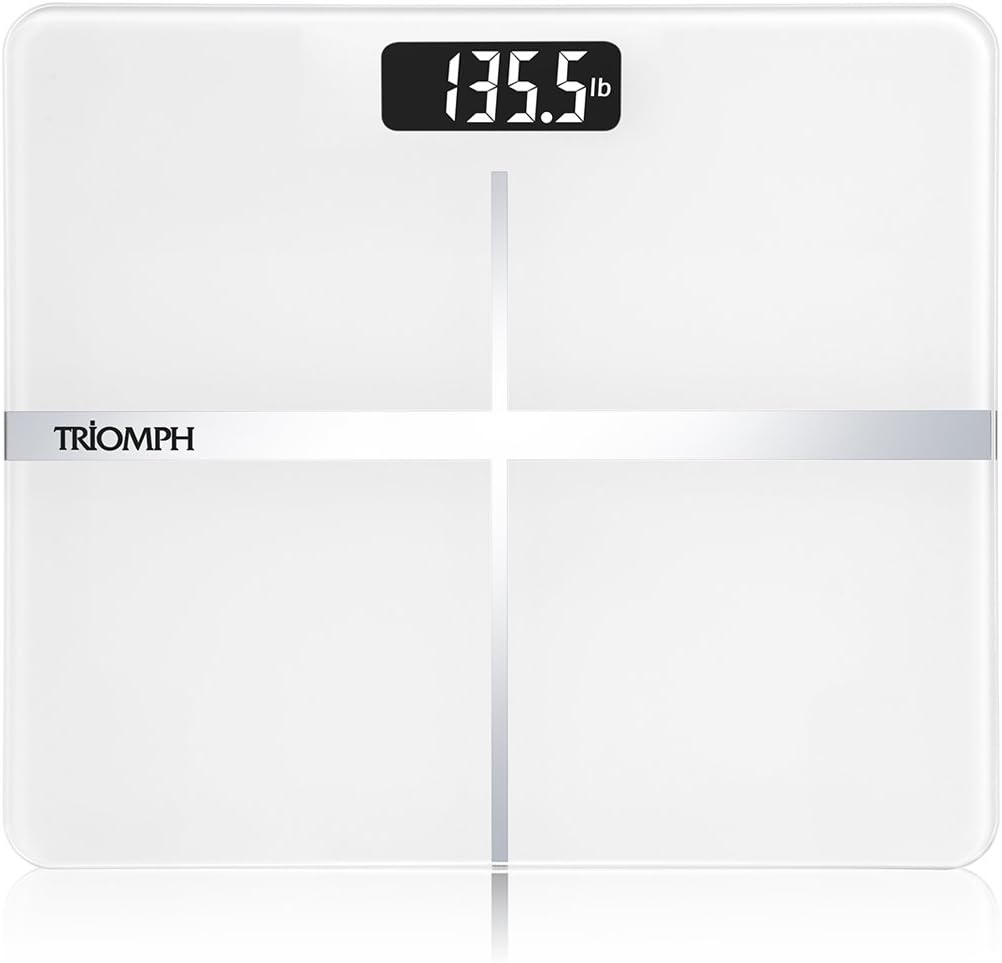 Triomph Precision Digital Body Weight Bathroom Scale with Backlit Display, Step-On Technology, 400 lbs Capacity and Accurate Weight Measurements, White
