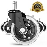 Office Chair Wheels by Office Owl - for Smart Home Offices, Set of 5 HEAVY DUTY 3" Replacement Rubber Office Chair Casters, Cool Rollerblade Style Casters For Hardwood, NO NEED FOR CHAIR MATS!