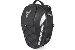 MOTO CENTRIC Motorcycle Tail Bag, 25L-38L Waterproof Helmet Backpack, Universal Fit, 5 Compartments, Gray, 25L-38L, Fashion
