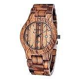 BEWELL Coffee Color Maple Wooden Men watches Quartz Analog Watch With Calendar (zebra brown)