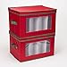 Household Essentials 540RED Holiday China Storage Chest with Lid and Handles, Cocktail Glasses and Red Canvas with Green Trim
