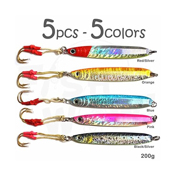 5pcs-Fish-WOW-200g-7oz-Vertical-Butterfly-Speed-Jig-with-two-assist-hooks-5-colors-Blue-Pink-Orange-Black-RedSilver