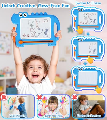 AiTuiTui Magic Slate Dinosaur Removable Feet for Children, Magnetic Board Educational Baby 1 2 3 Years Creative Writing Toy Girls Boys Travel Toy Birthday Christmas Gift Blue
