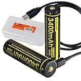 Two Pack: Nitecore NL1834R 3400mAh High-Capacity 18650 Batteries with Built-in USB Charging Port (2X) & LumenTac Battery Organizer and USB Cord