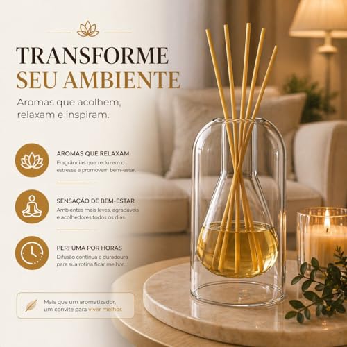 Difusor de Aromas em Vidro Duplo Elegante – Design Moderno Decorativo – Ideal para Aromatizador de Ambiente, Casa, Escritório e Sala (Frasco Cônico)