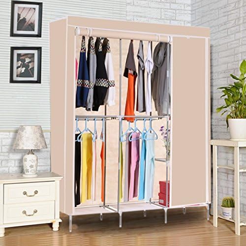 Leoneva 49 Inch Folding Portable Clothes Closet Wardrobe Non-Woven Waterproof/Dustproof Fabric, Home Clothing Storage Closet Rack
