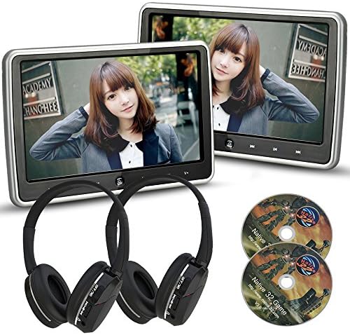 LOSKA 10.1 Inch Pair HD TFT LCD Digital Screen Ultra Thin Dual Car Headrest Portable DVD Player Multimedia Touch Button Viedo Monitor with HDMI and 2 IR Headphones