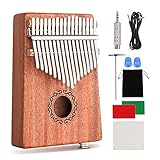 CXhome Electric Kalimba 17 Key Thumb Piano,Mbira African Mahogany Finger Piano Pickup with 6.35mm Audio Interface Sanza Hand Kit, Likembe Musical Instruments for beginners or professioners