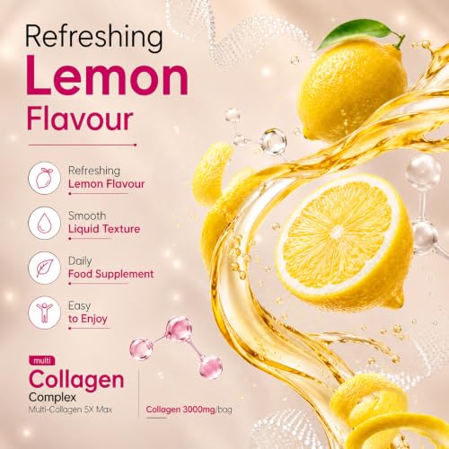 Multi Collagen Liquid Supplements for Women Men, Travel Sachets, 30 sachets | Hydrolyzed Bovine & Marine Blend, Types I, II, III, IV & V, With Vitamin C & Biotin, Halal Certified , Peptides 3000mg