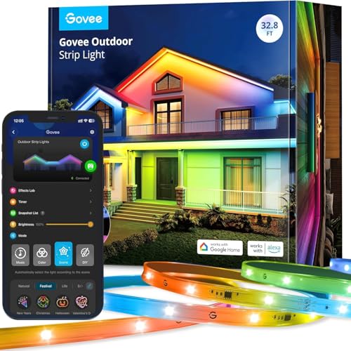 Govee LED Strip 10M Outdoor IP65 Waterproof, RGB Strip Multicolor | APP Control, Outdoor Lights for Eaves Balcony Garden Pool