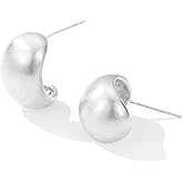 Chunky Gold Stud Earrings for Women 14k Gold Plated Hypoallergenic Teardrop Earrings Curved Statement Trendy Fashion Jewelry Gifts