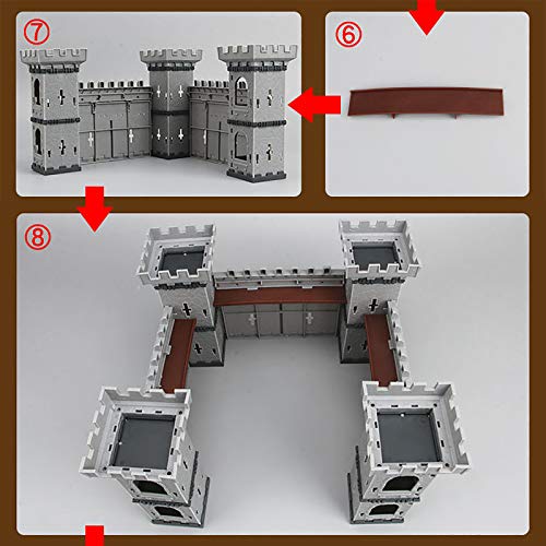 BAULMD Ritter und Schlösser Werden Modell Set, Militär Assembled Castle mit Zubehör gebaut, Kinder Ritterburg Königreich Burg Schloss, DIY Burgtor Spielzeug – Bild 7