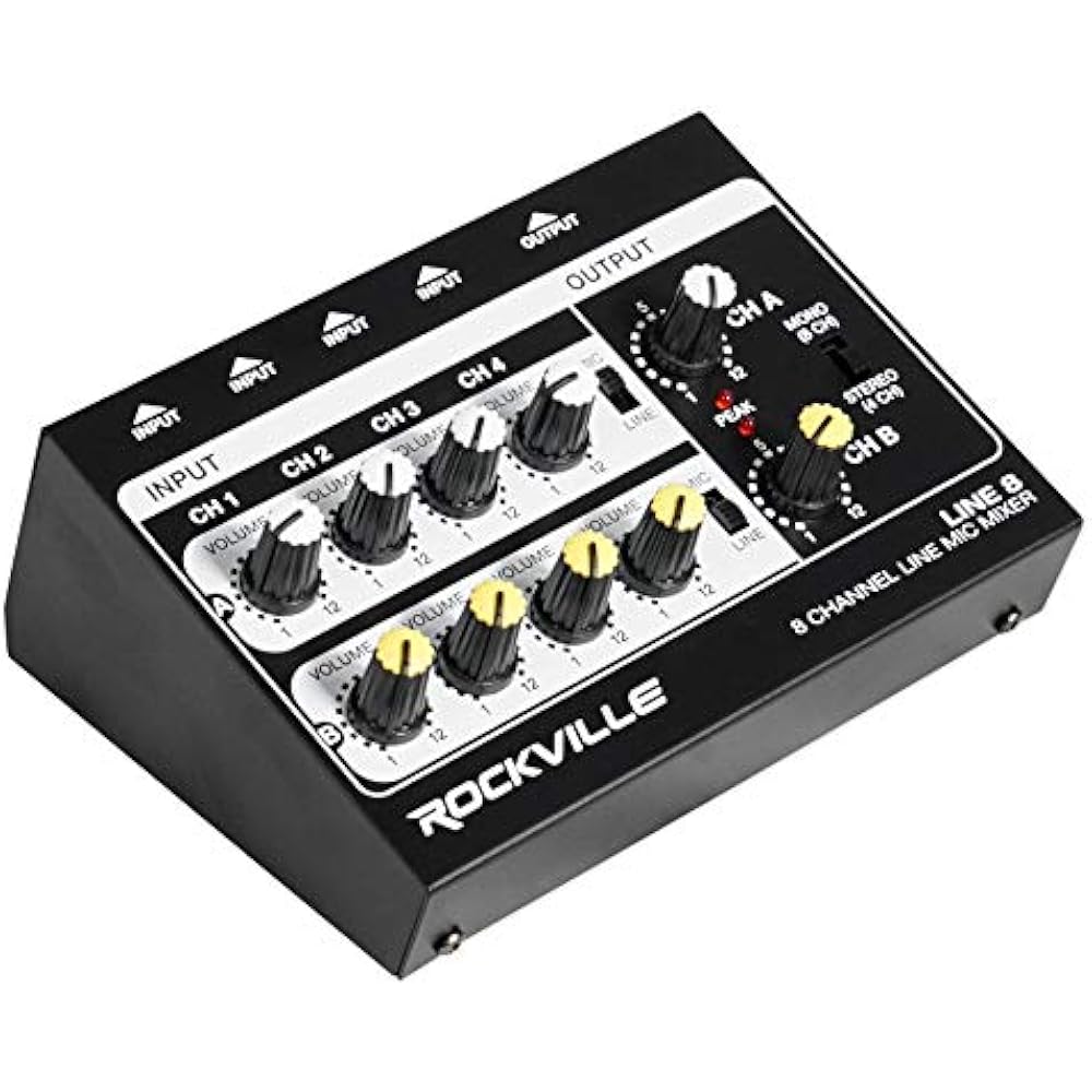 LINE8 Mixers Channel Line/Mic Mixer/Stereo/Mono/Battery Operated Or