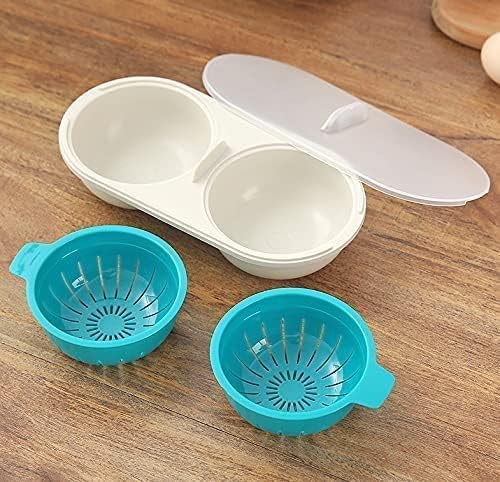 PERMORMAK Microwave Egg Poachers Double Cup Egg Cooker Blue Non-Stick