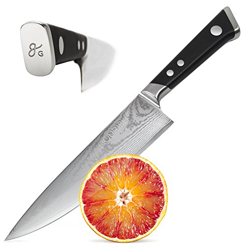 Nourish Japanese Damascus Steel Chef Knife: Ultra Premium 8 Inch Damascus Steel, Ergonomic Handle, Durable & Balanced Gyutou Inspired Design