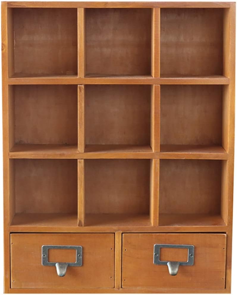 Wall Mounted Shelf Floating Shelves Wall-Mounted Shelf, 9 Cube Bookcase, Storage Unit Cabinet Bookshelf Home Office Free Standing Display Shelf with 2 Storage drawer, Home Décor, Display Stand for Bed