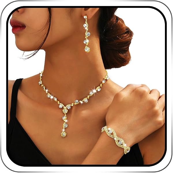 Women Bridal Crystal Zircon Choker Necklace Earrings Statement Jewelry Set Party