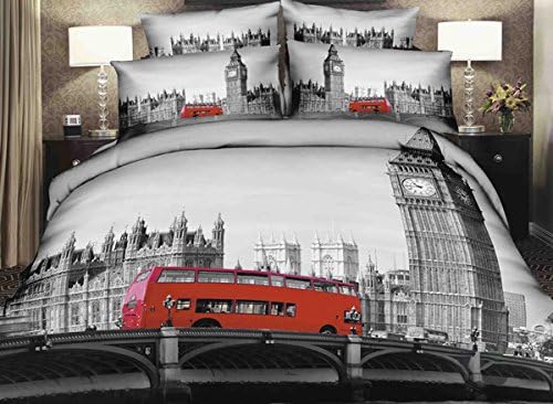 Big Ben and London Bridge Print 4 Piece Bedding Sets,3d Painting Duvet Cover Set,No Comforter 4pcs,Full Size