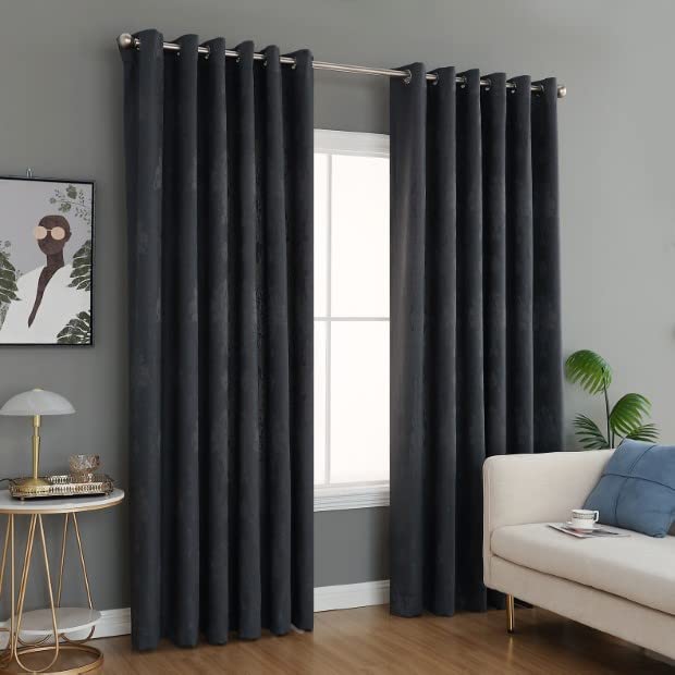 PRIME LINENS Curtain for Living Room Ring Top Jacquard Fully Lined Modern Panels Eyelet Curtain for Bedroom Window with 2 Free Tie Backs (Grey, W 66" x L 54")